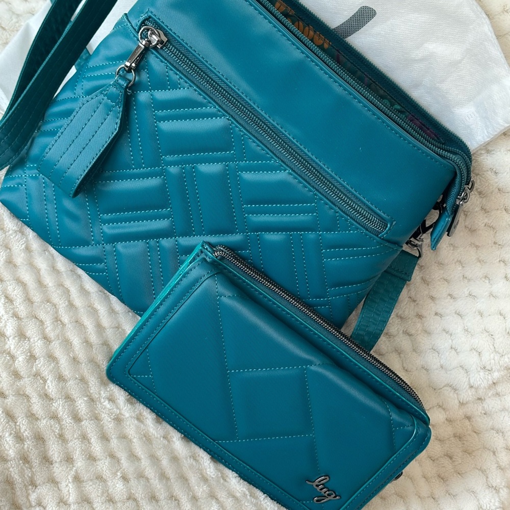 Lug Double dip Teal Quilted Crossbody Bag and surrey Wallet satin luxe